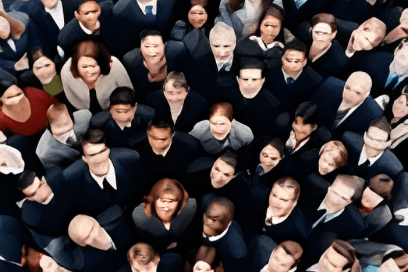 Overhead view of businesspeople representing organizational change