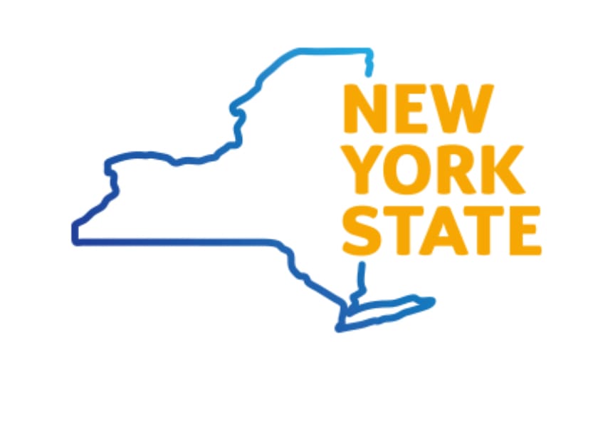 A blue and yellow map of new york state.