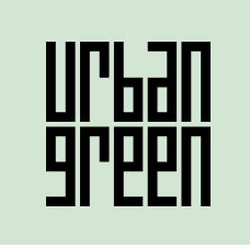 A green background with the words urban green in black.